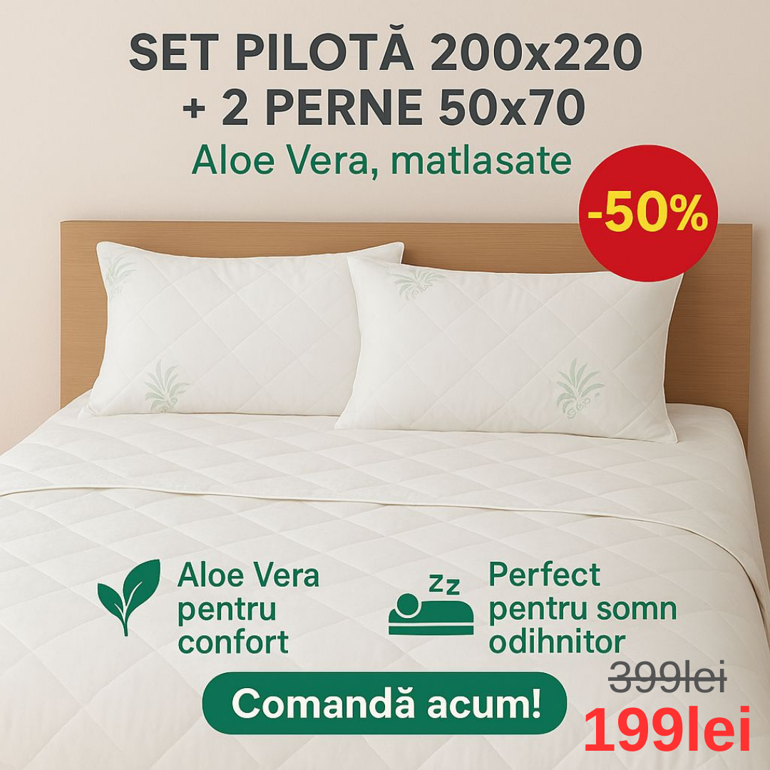 Pilota Aloe Vera 200x220+2 Perne Aloe Vera 50x70
