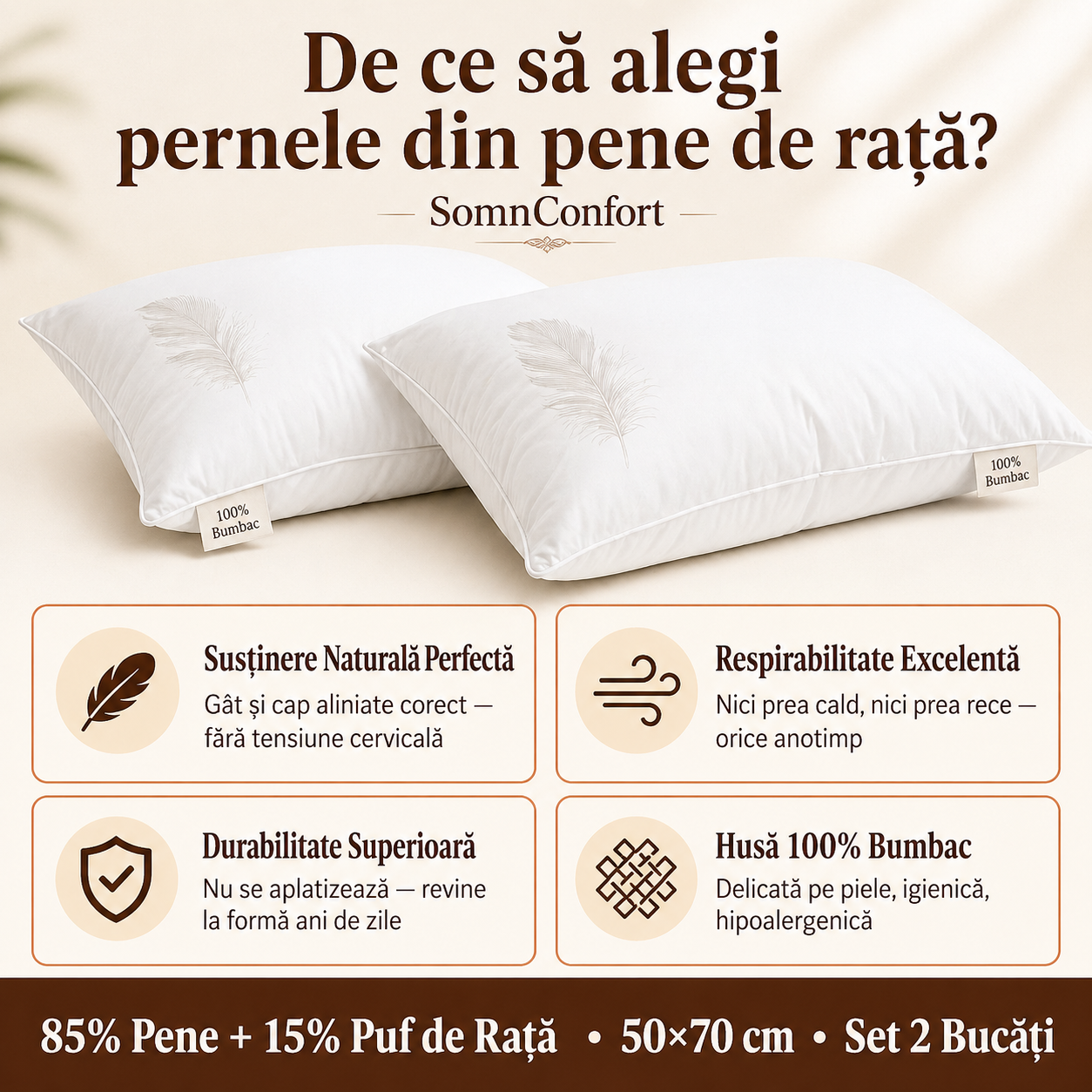 Set 2 perne puf de rata 50x70