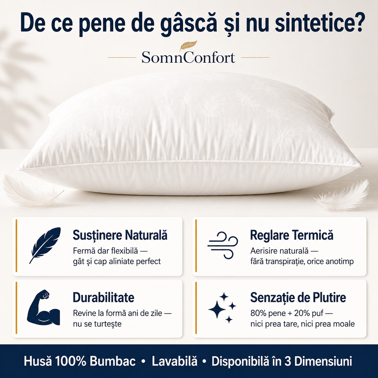 Pernă Hotelieră - puf și pene gască