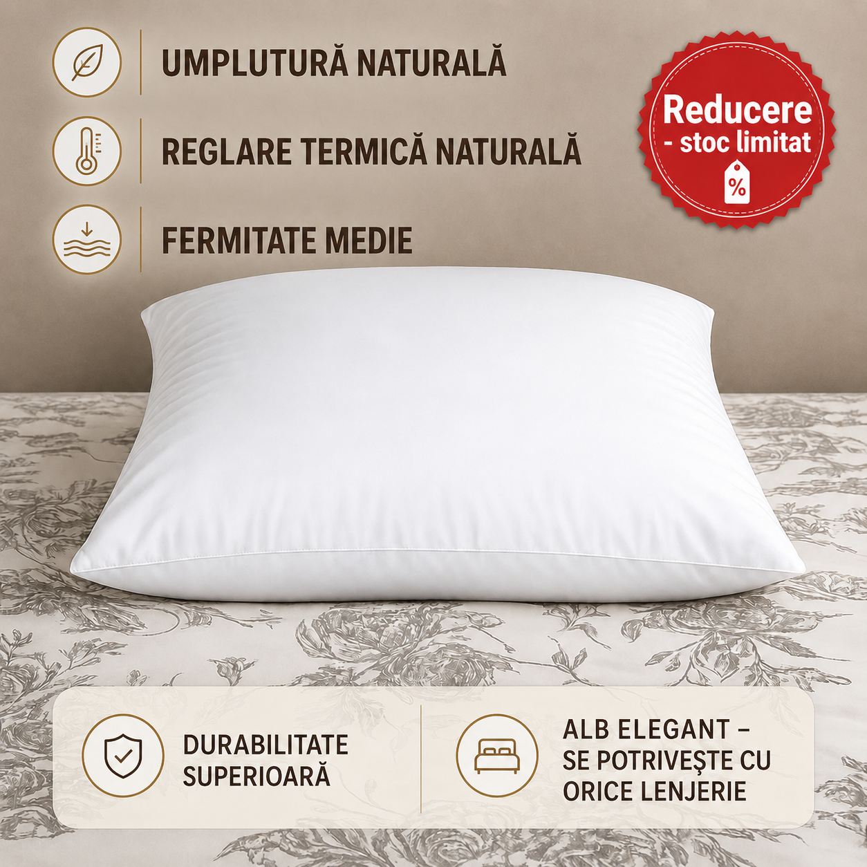 Pernă Hotelieră - puf și pene gască
