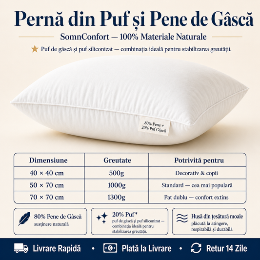 Pernă Hotelieră - puf și pene gască